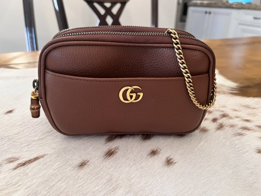 Gucci Brown and Gold Crossbody Bag with Double G Logo